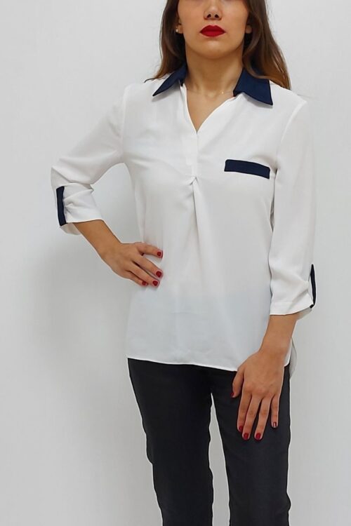 Pensli Mavi Yakalı Beyaz Gömlek (Lisinya)