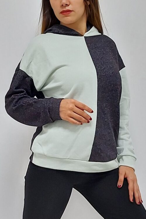 Kapüşonlu Parçalı Sweatshirt Mint-Antrasit (Lisinya)