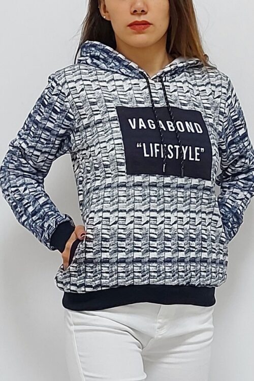 Kapüşonlu Yandan Cepli Baskılı Sweatshirt Lacivert (Lisinya)