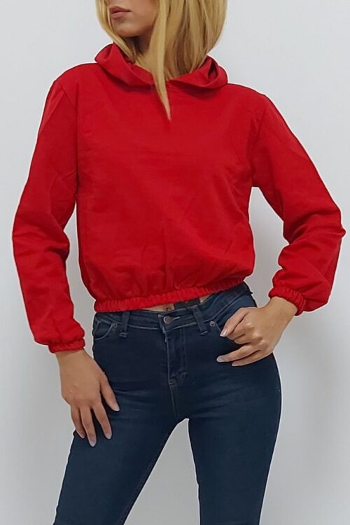Kapüşonlu Altı Lastikli Sweatshirt Kırmızı (Lisinya)